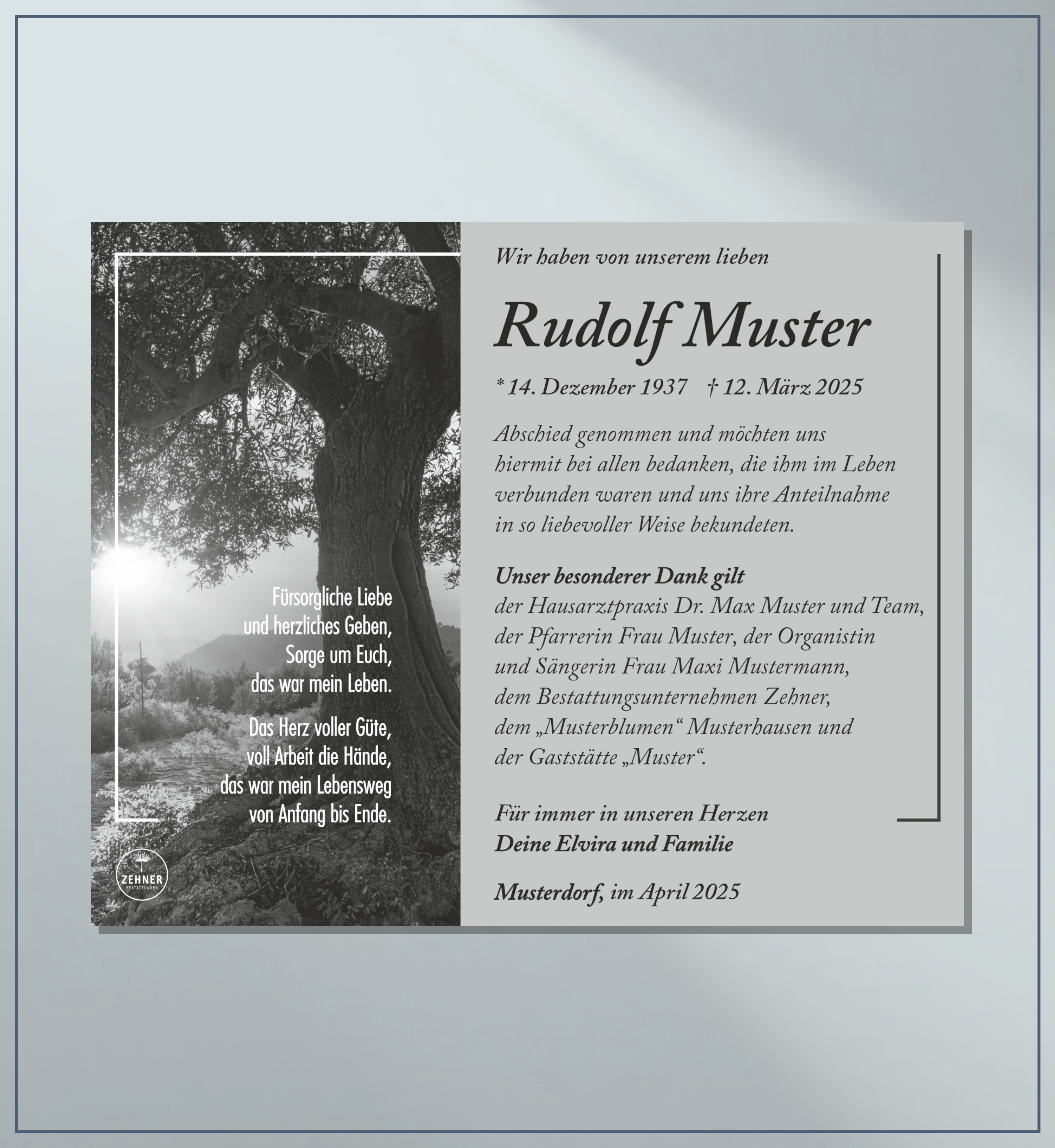 Zehner Bestattungen Trauerdruck Danksagung