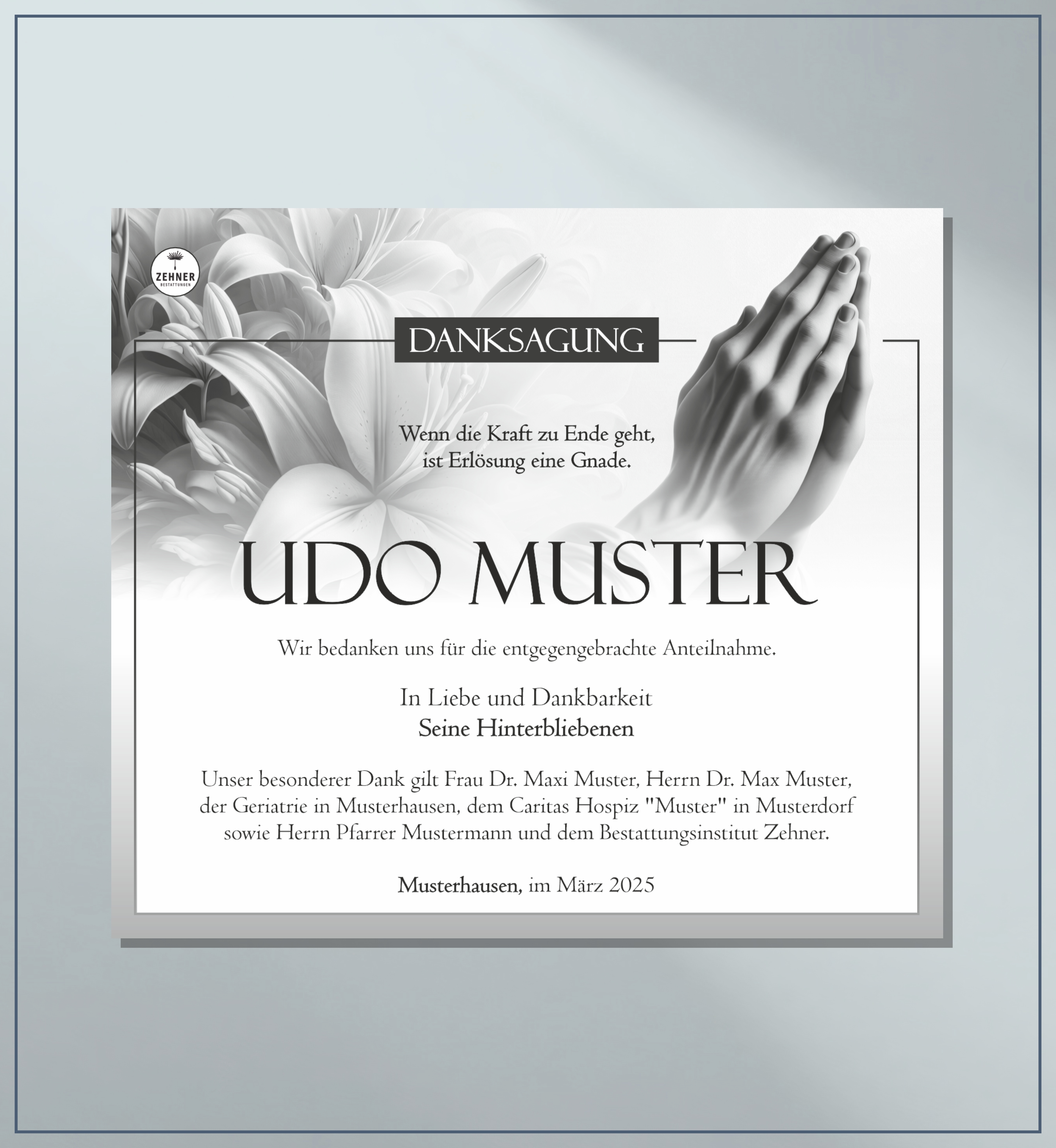 Zehner Bestattungen Trauerdruck Danksagung