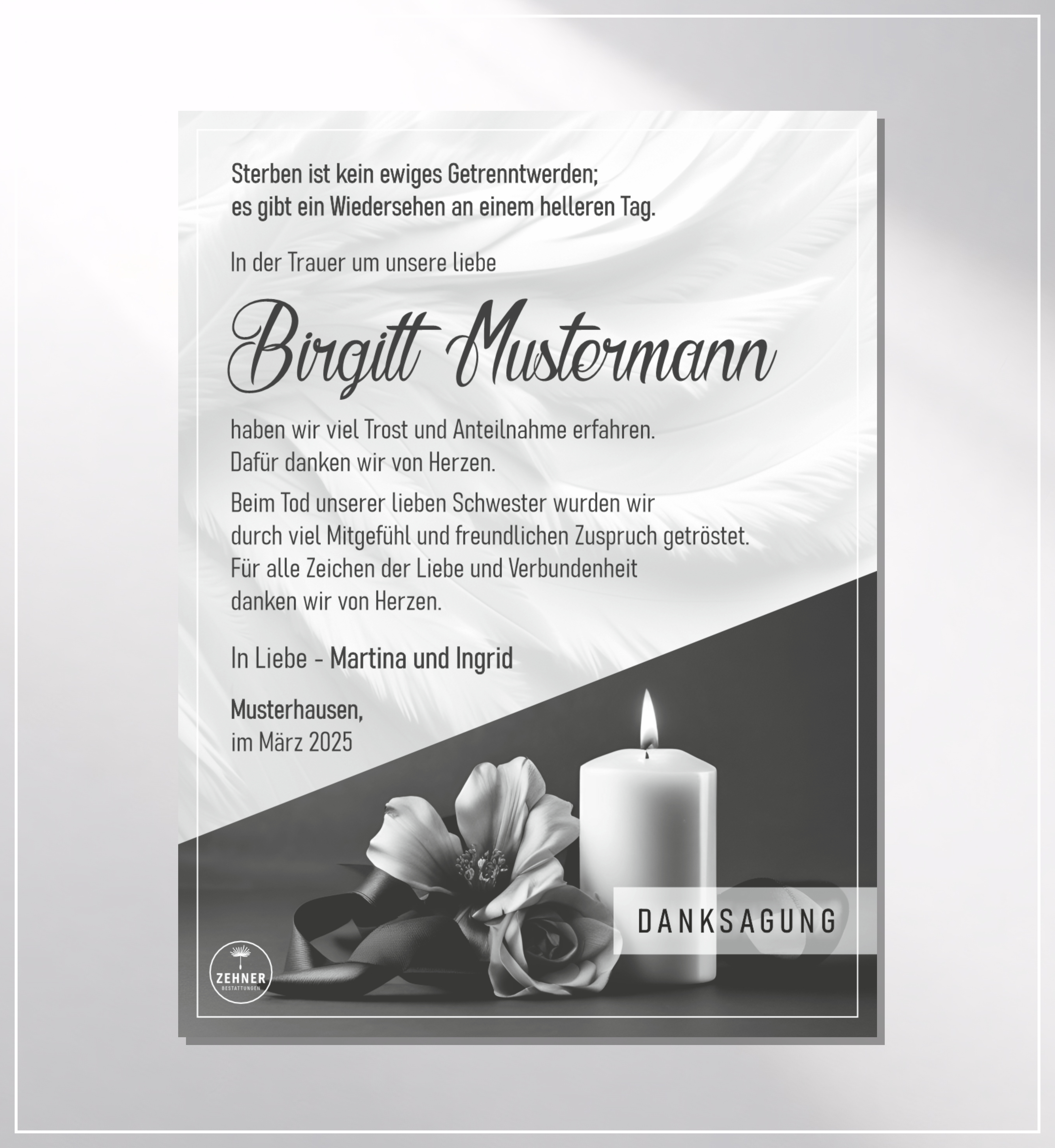 Zehner Bestattungen Trauerdruck Danksagung