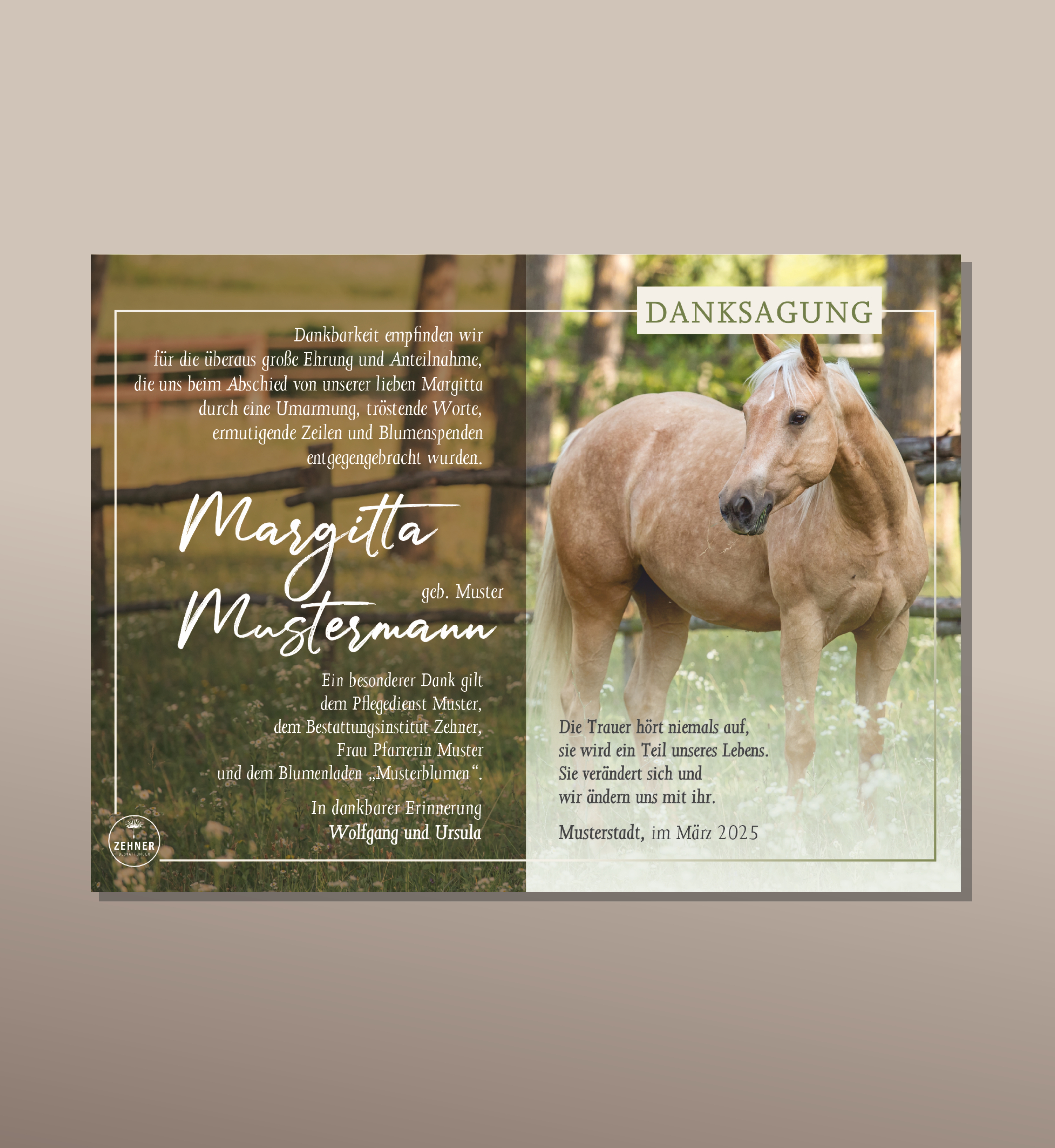 Zehner Bestattungen Trauerdruck Danksagung