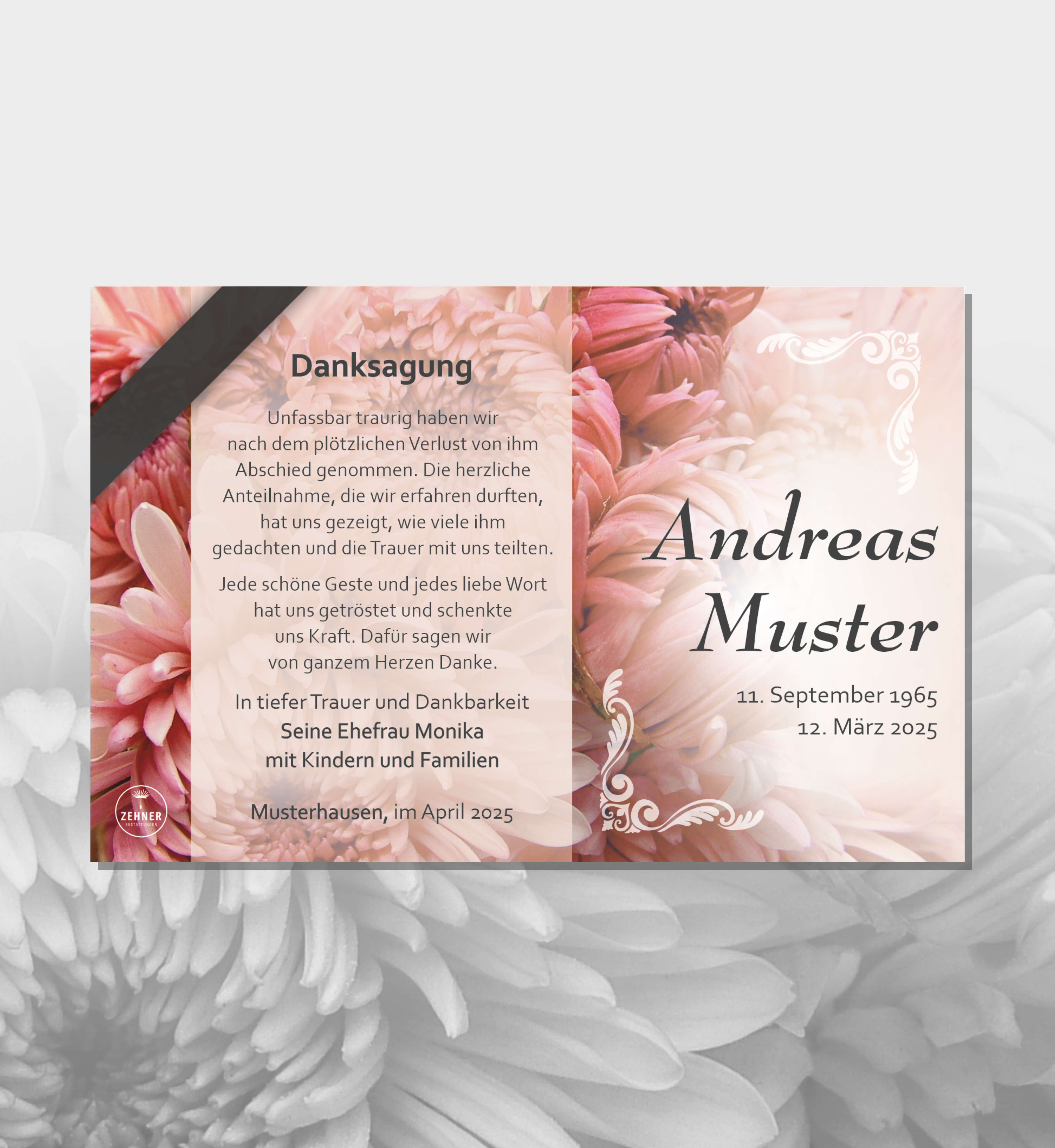 Zehner Bestattungen Trauerdruck Danksagung