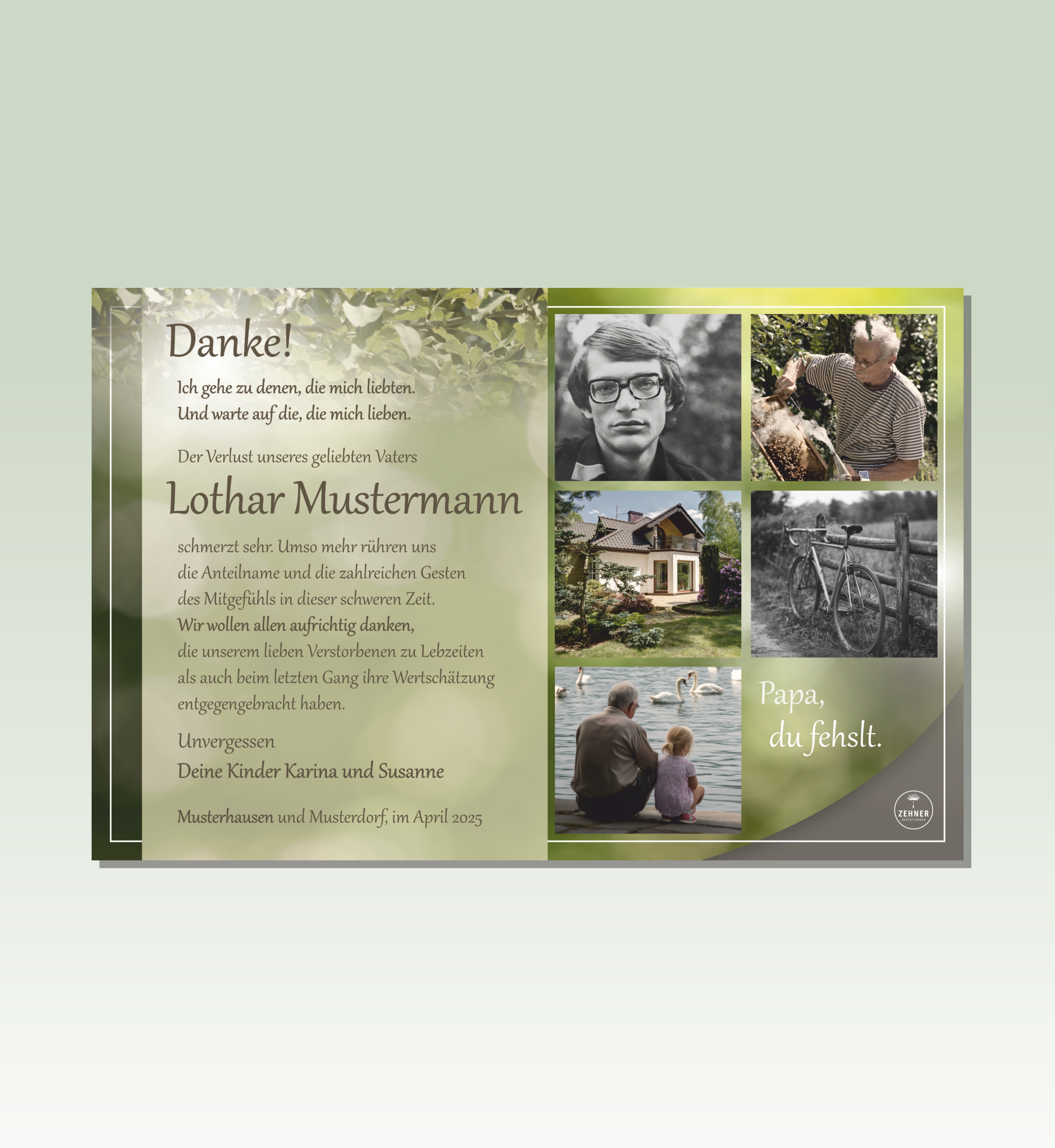 Zehner Bestattungen Trauerdruck Danksagung