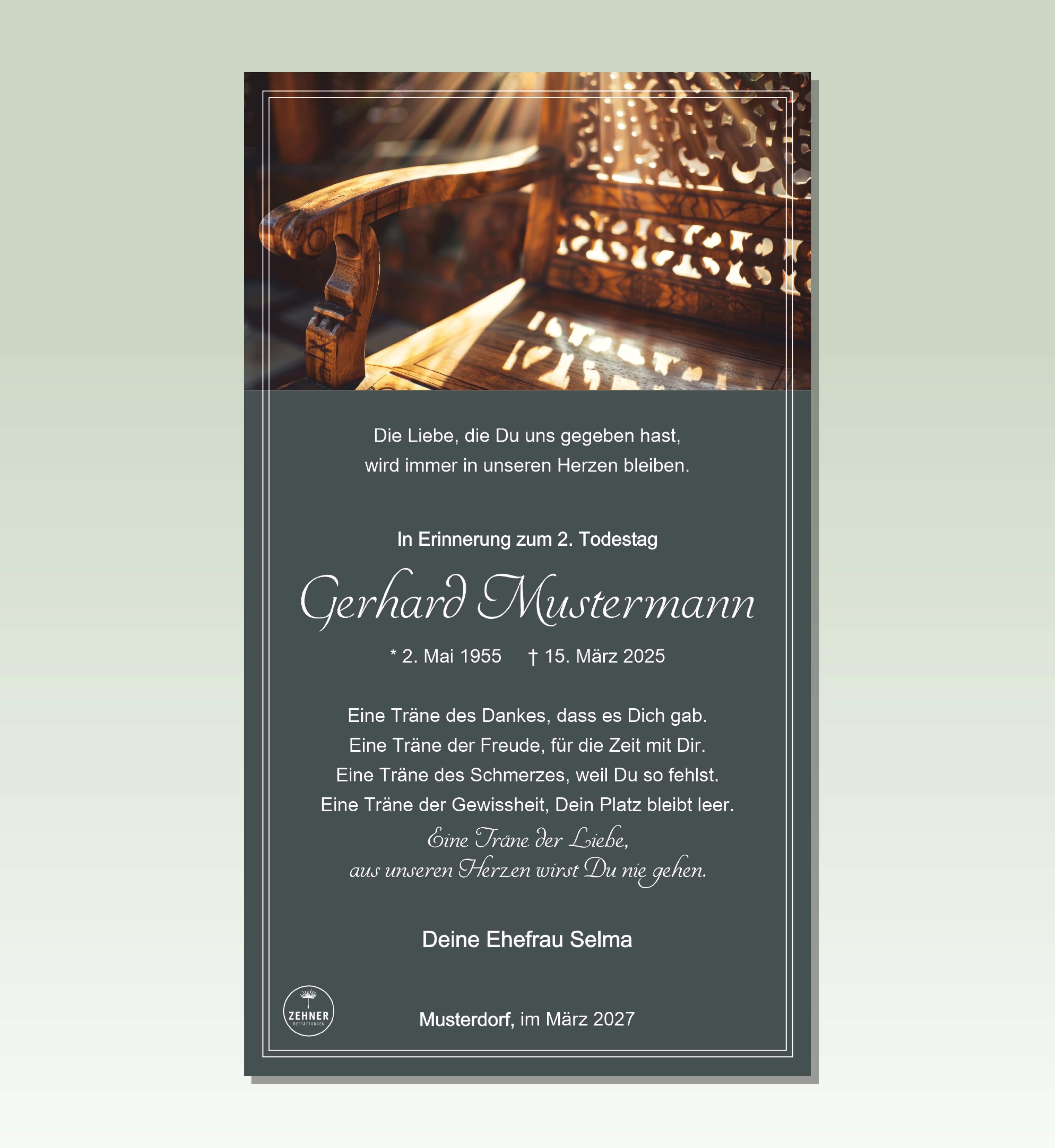 Zehner Bestattungen Trauerdruck Memoriam-Anzeige