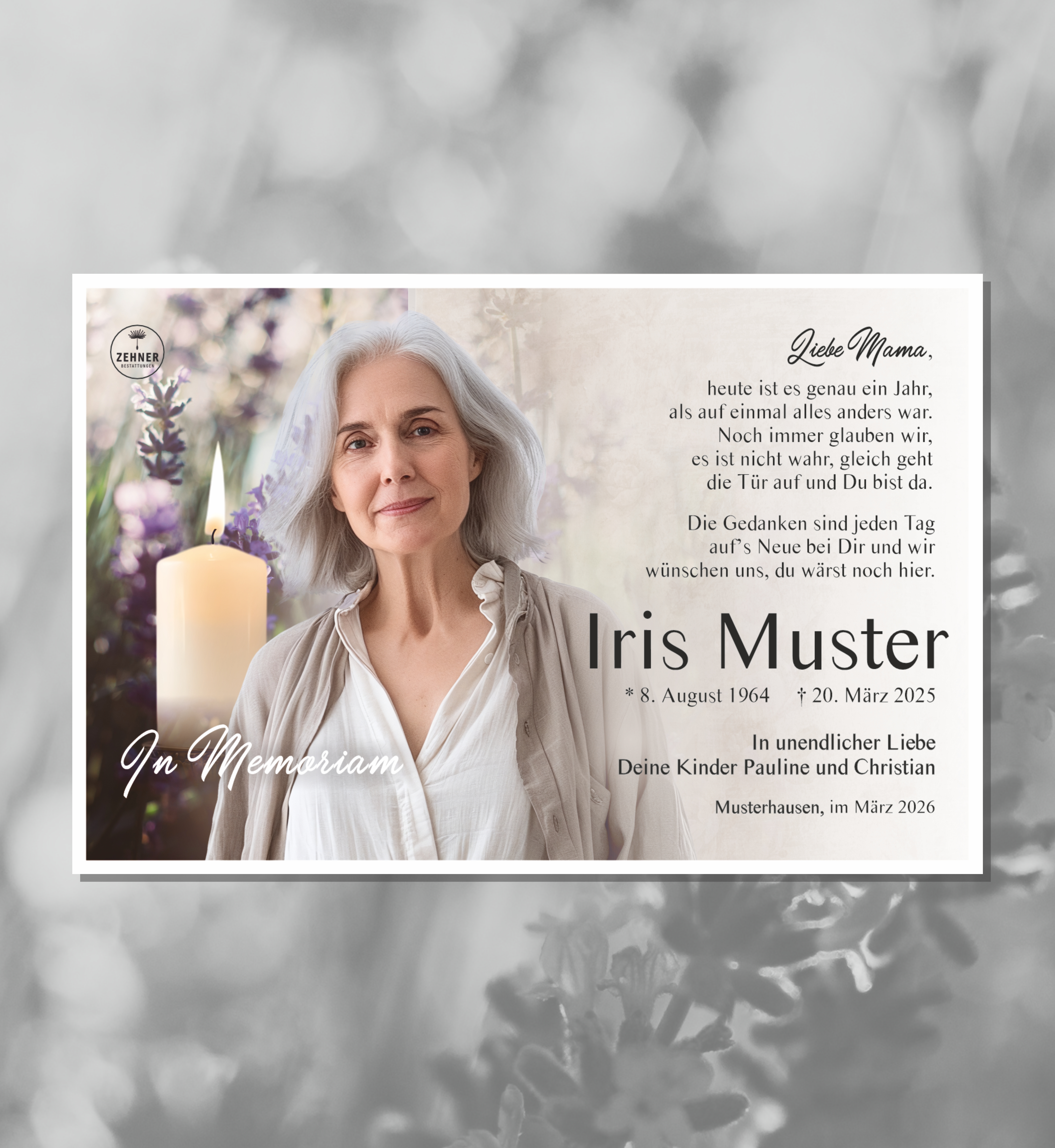 Zehner Bestattungen Trauerdruck Memoriam-Anzeige