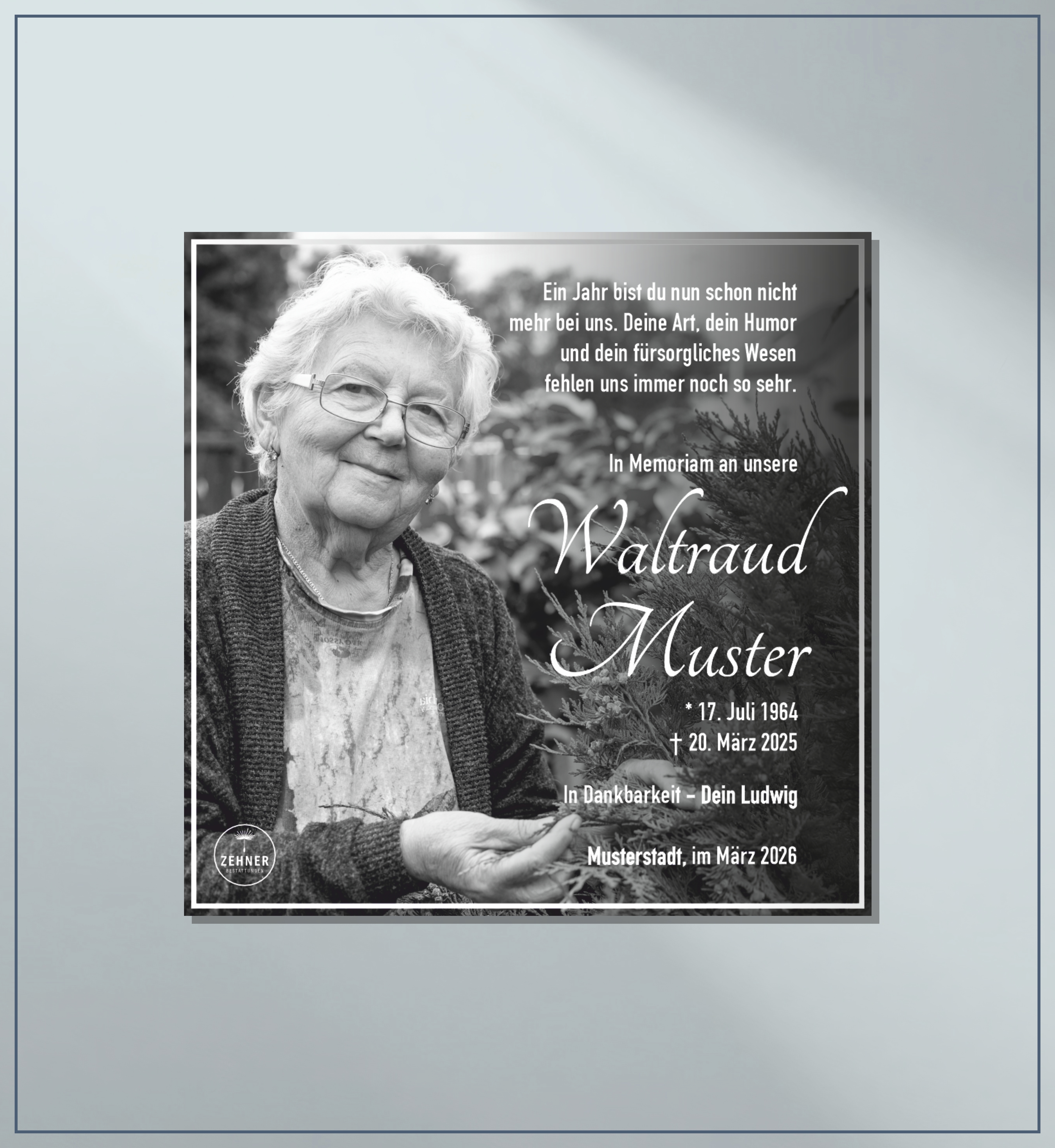 Zehner Bestattungen Trauerdruck Memoriam-Anzeige