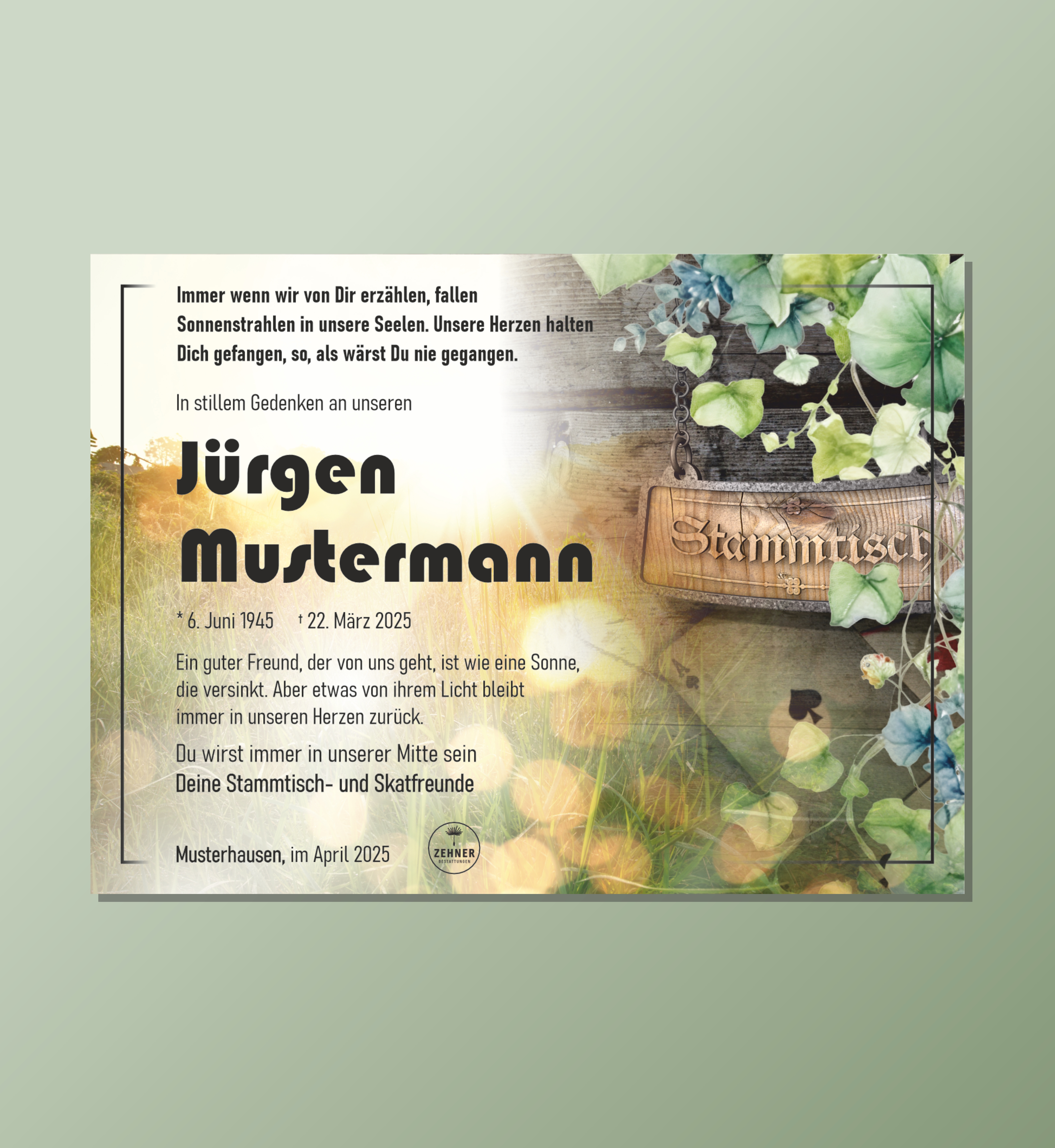 Zehner Bestattungen Trauerdruck Nachruf