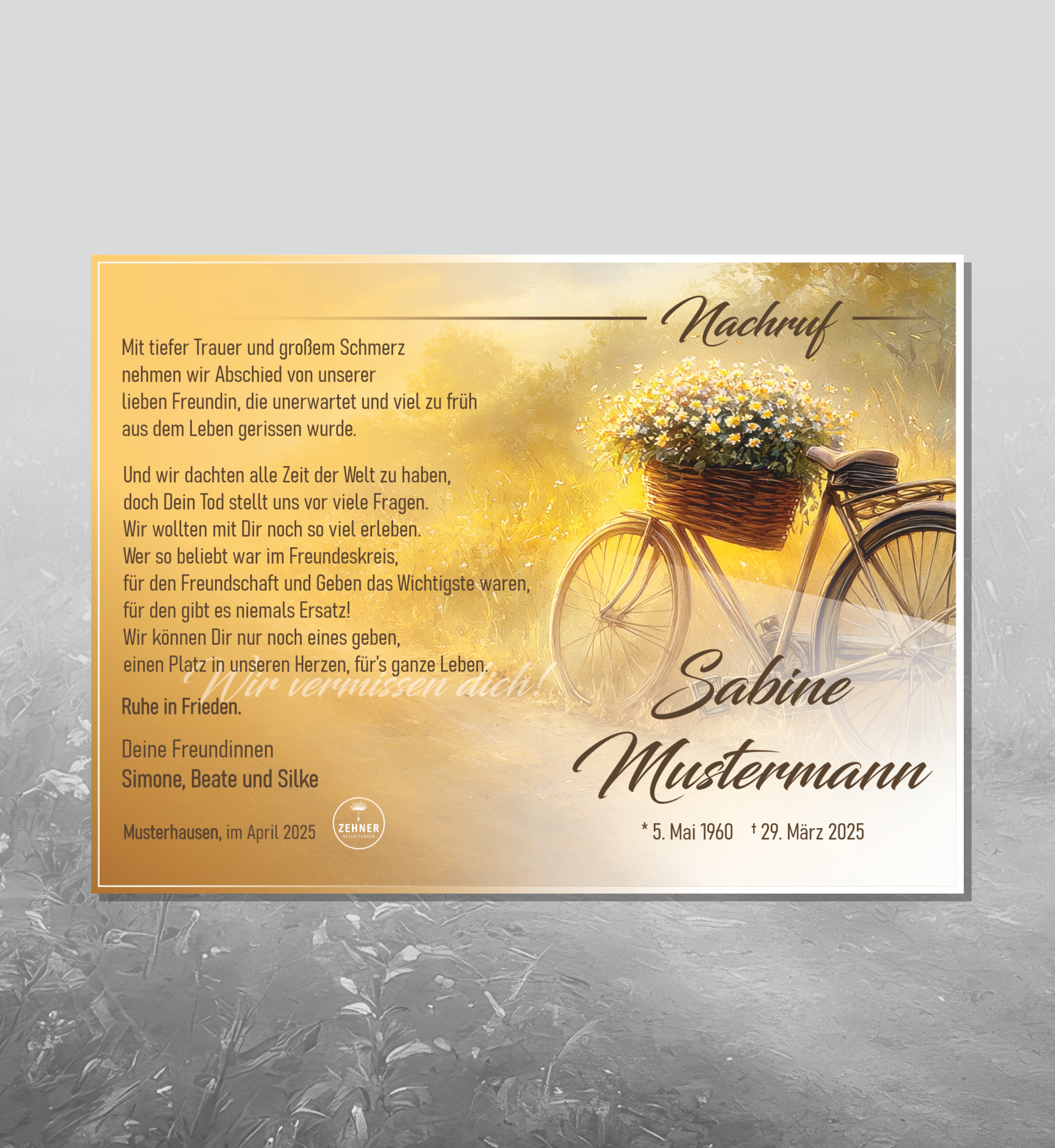 Zehner Bestattungen Trauerdruck Nachruf