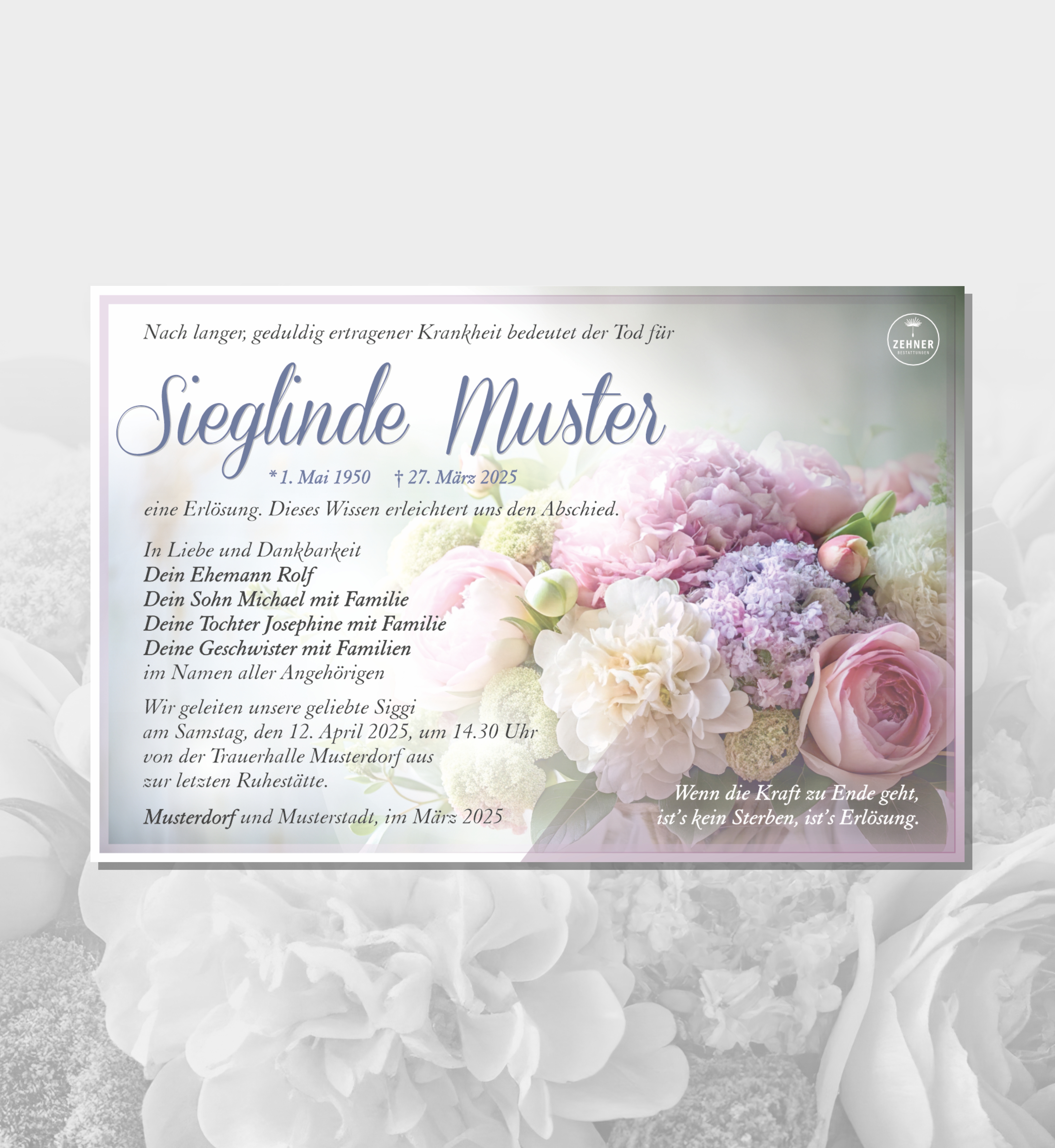 Zehner Bestattungen Trauerdruck Traueranzeigen