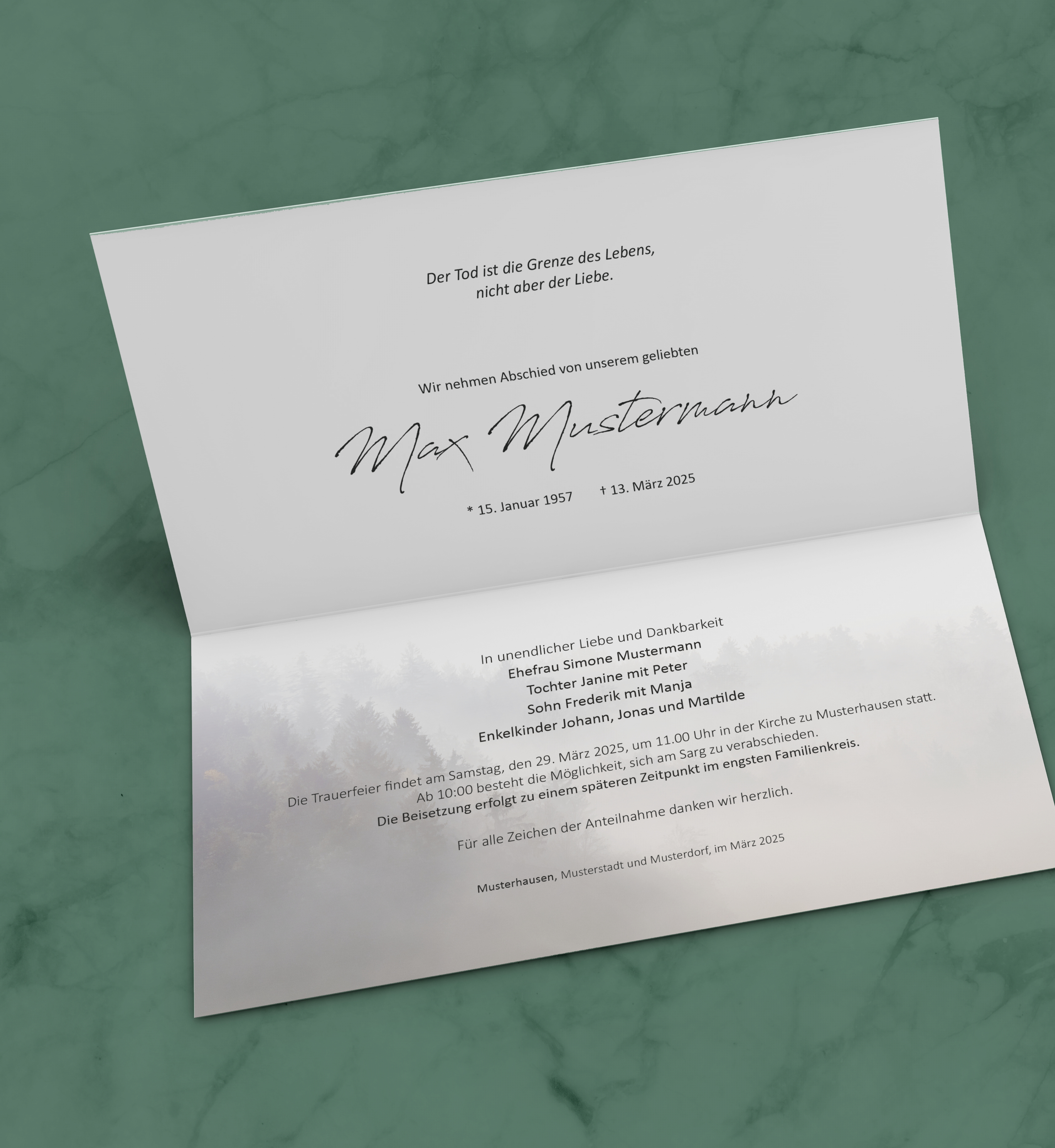 Zehner Bestattungen Trauerdruck Trauer- und Dankeskarte